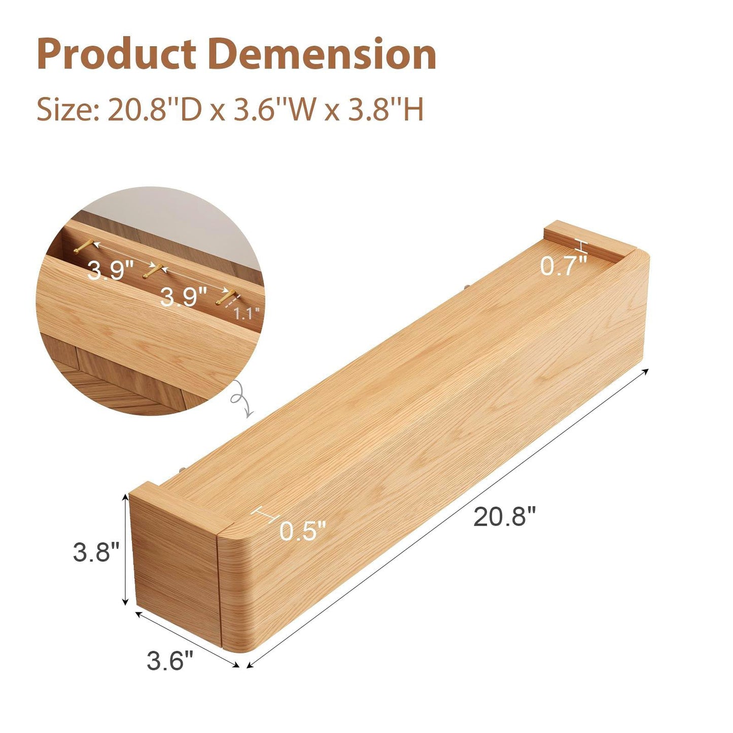 CycleCrew Solid Wood Wall Mounted Coat Rack with Shelf Hooks - Modern Floating Shelves with 5 Hidden Hooks, Heavy Duty Entryway Coat Key Holder Hanger for Hallway Bathroom Bedroom Home Decor