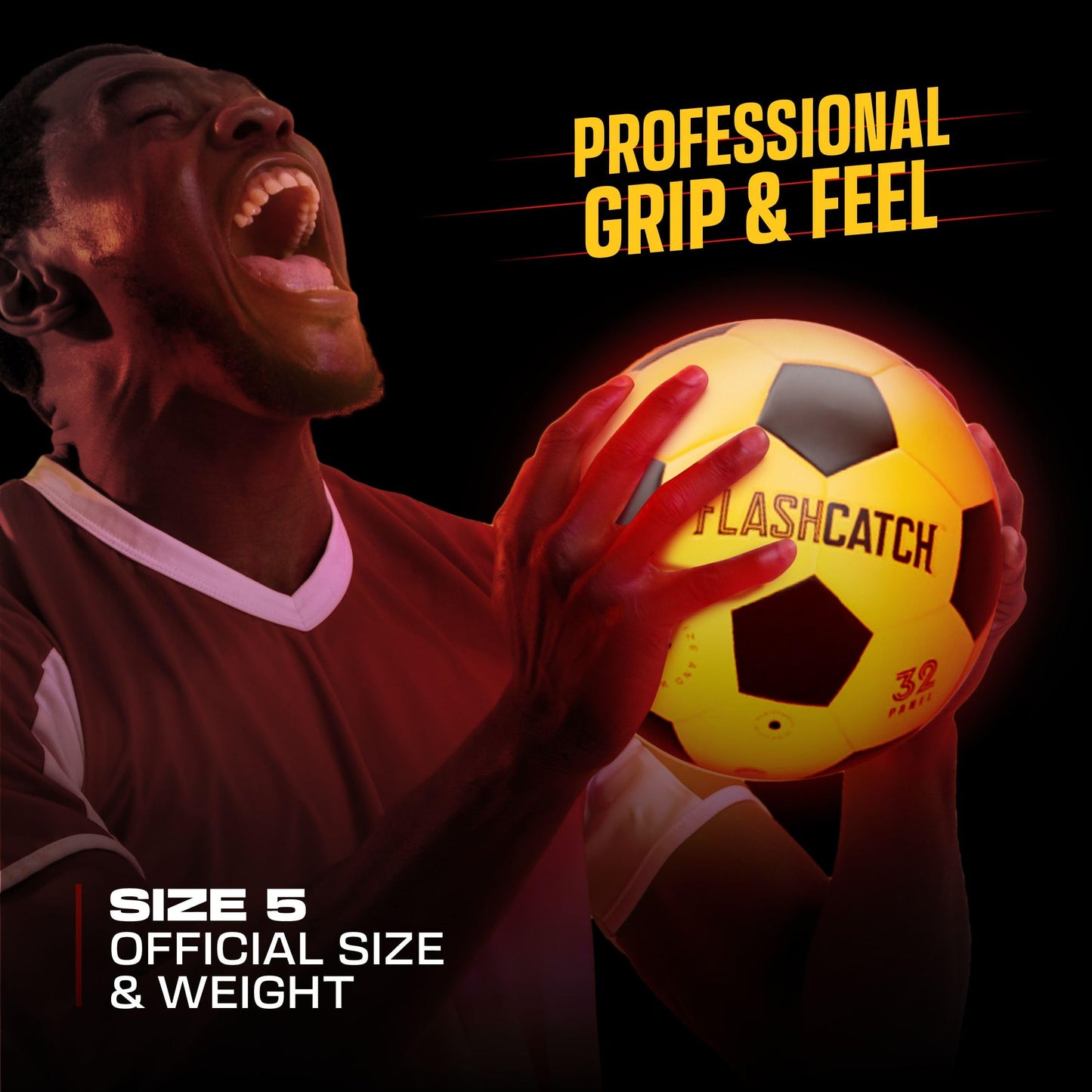 FlashCatch Light Up Soccer Ball - Glow in the Dark NO 5 Sports Gear Gifts for Boys & Girls 8-15+ Year Old Kids, Teens Gift Ideas Cool Boy Toys Ages 8 9 10 11 12 13 14 15 Glowing Night Activity Medium