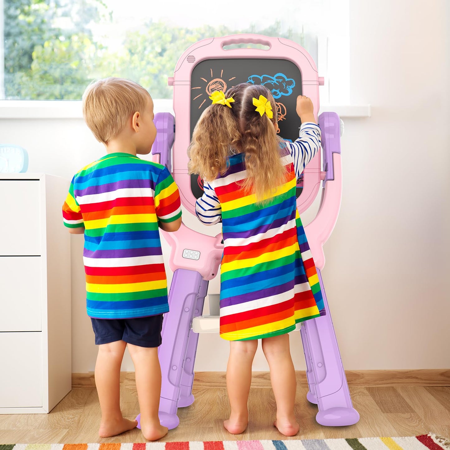 Ylovetoys Easel for Kids, Toddler Art Easel Adjustable Standing, Magnetic Double Sided Easel with Painting Accessories Gift for Boys and Girls