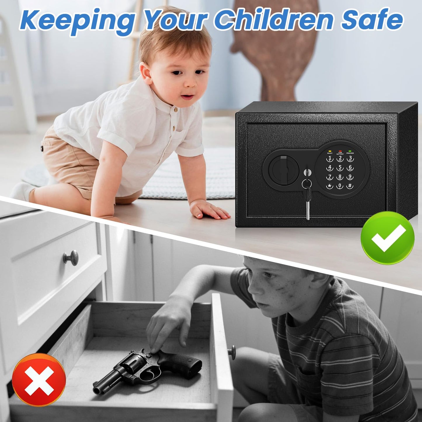 Mitlvge 0.5 Cu Ft Mini Safe Box with Fireproof Document Bag, Money Safe with Keys & Pass Code & Wall Mount Kits, Small Safes with Smart Alert System for Money, Jewelry, and Documents【2026 New】