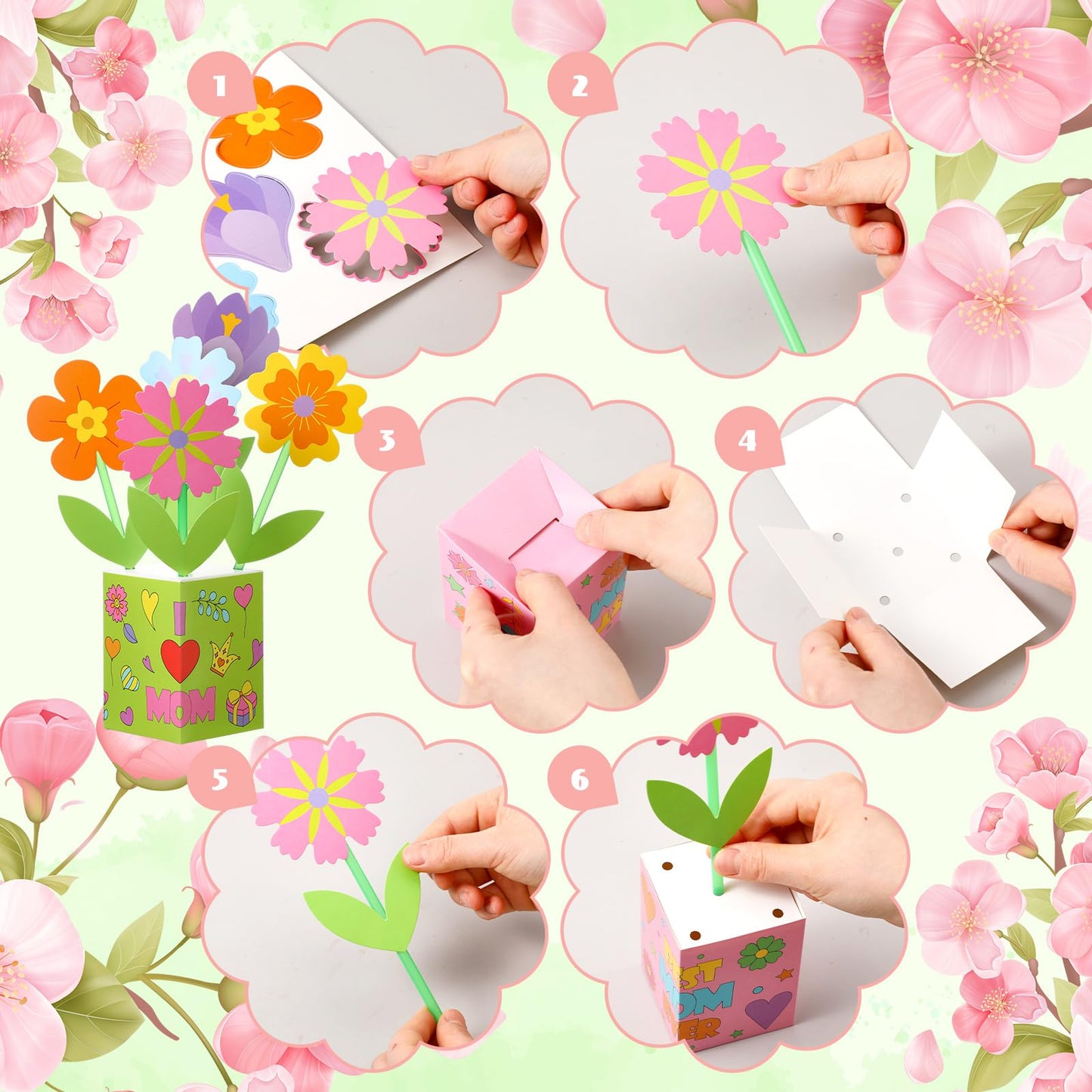 Motipuns 16 Set Mother's Day Flower Pot Crafts DIY Spring Floral Bouquet Crafts Kit Make Your Own Standing Flower Pot Handmade School Exchange Gift for Kids Party Activity Mom Teacher Appreciation