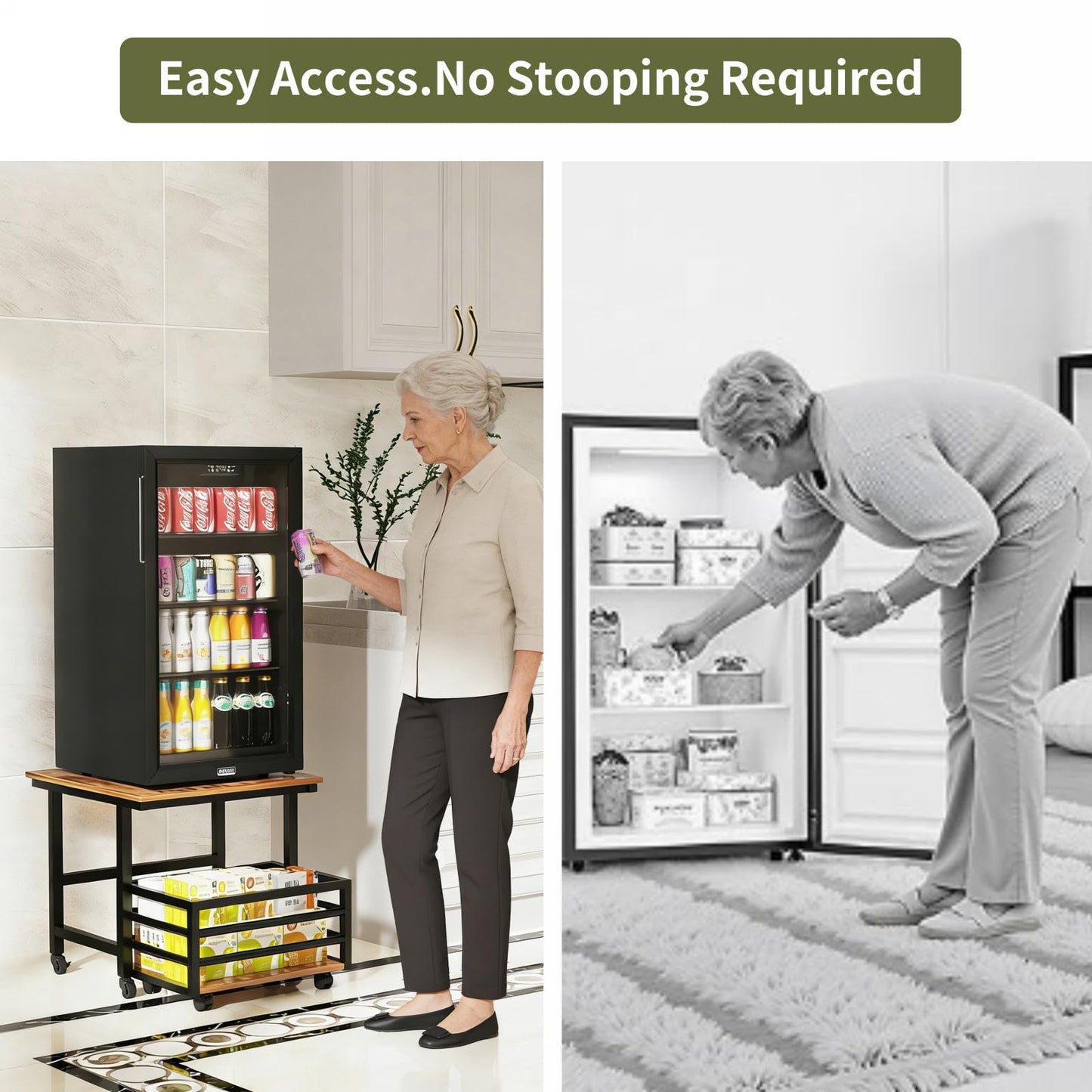 EYOCAL Mini Fridge Stand with Pull-Out Basket, 19.7" x 19.7" Large Tabletop Heavy Duty Stand with Adjustable Feet & Wheels, for Kitchen, Dorm, Office, Rustic Brown and Black