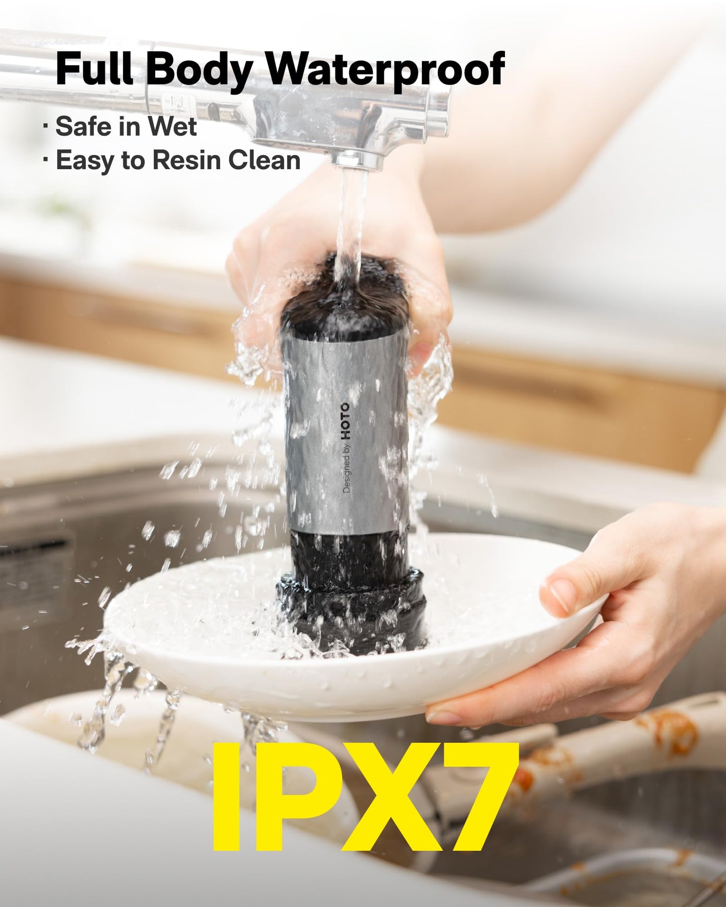 HOTO Grip™ Cordless Electric Spin Scrubber, IPX7 Waterproof, Lightweight at 0.65 lb with 6 Brush Heads, Powerful Cleaning Scrubber, for Bathroom, Kitchen, Tile, Shower