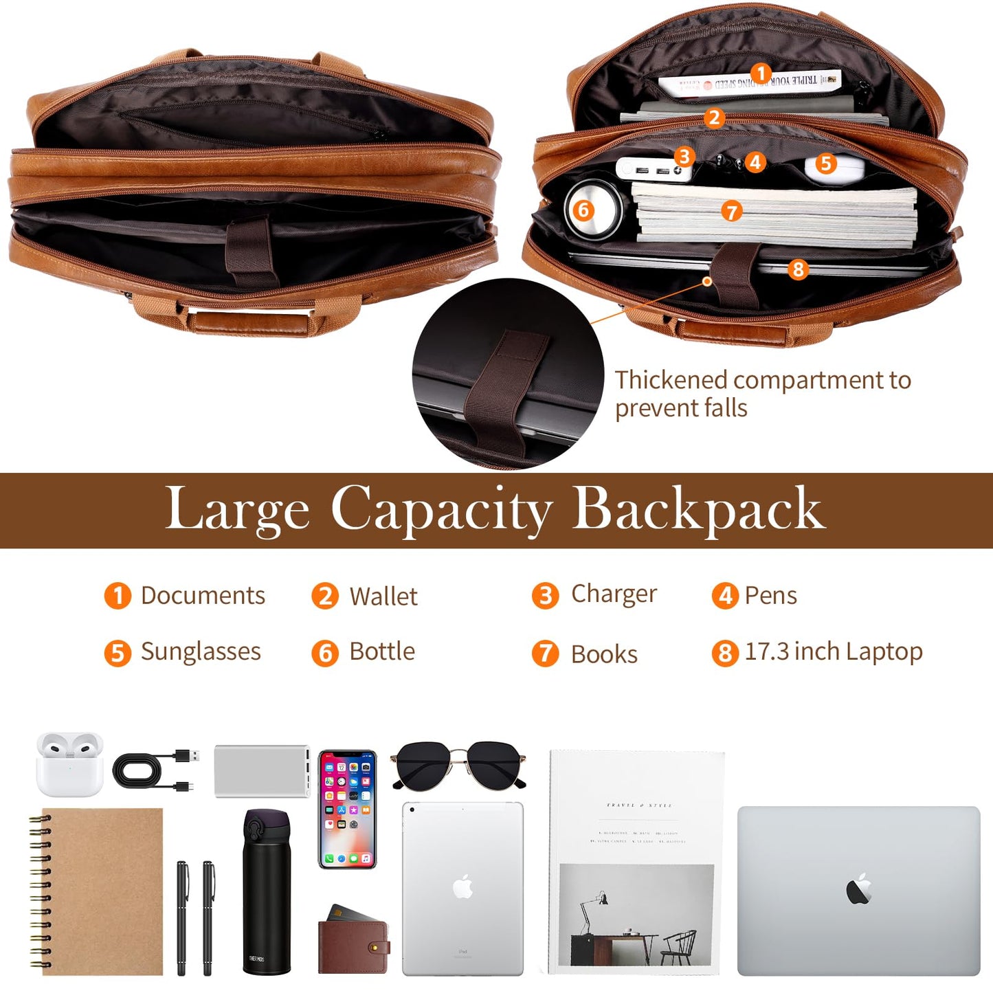 Faux Leather Messenger Bag for Men | 17-17.3 Inch Leather Mens Laptop Bag Leather Briefcasen Convertible Backpack 3 in 1 Computer Handbags Work Bag Shoulder Crossbody Bag Office | Vintage Brown