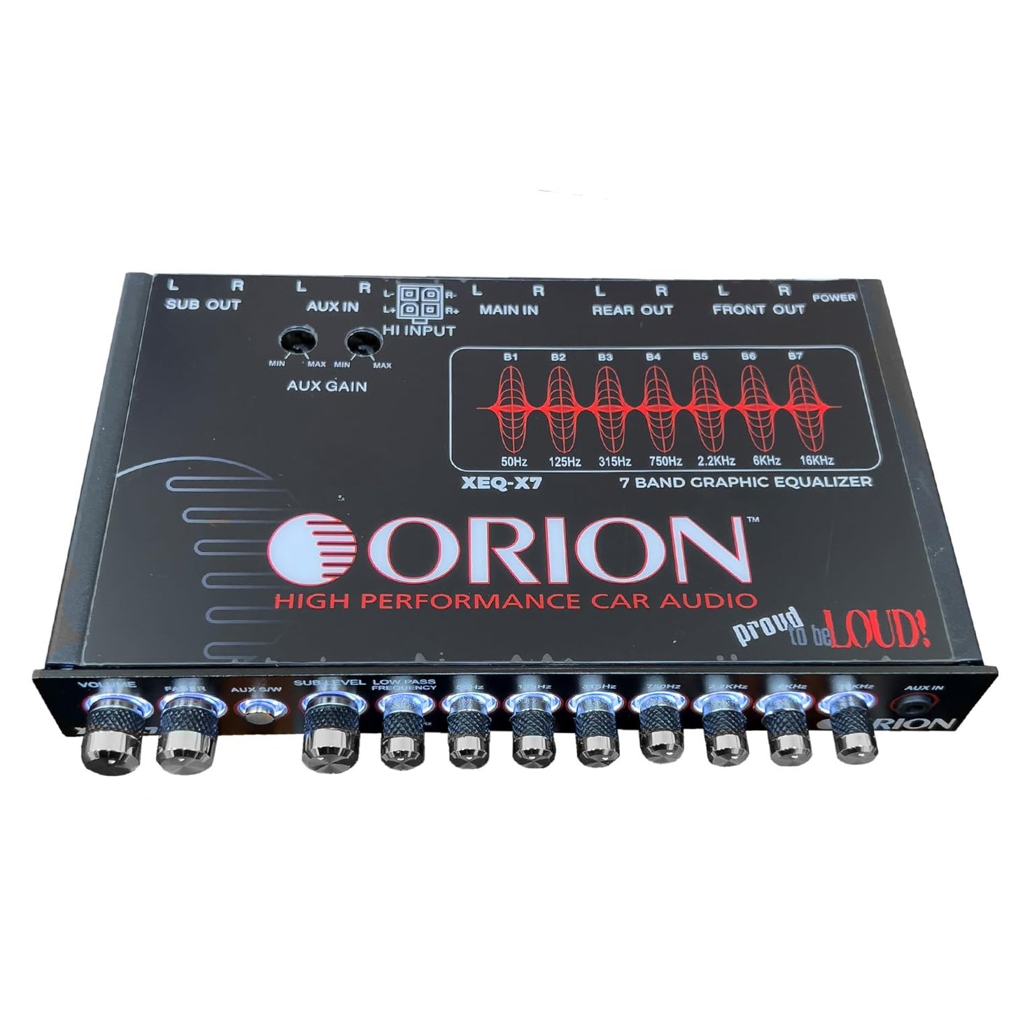 Orion XEQ-X7 7-Band Graphic Equalizer with Front 3.5mm AUX Input – Half-DIN Car Audio EQ with Subwoofer Control, High/Low-Level Inputs, Rear RCA, and Variable Low Pass Filter