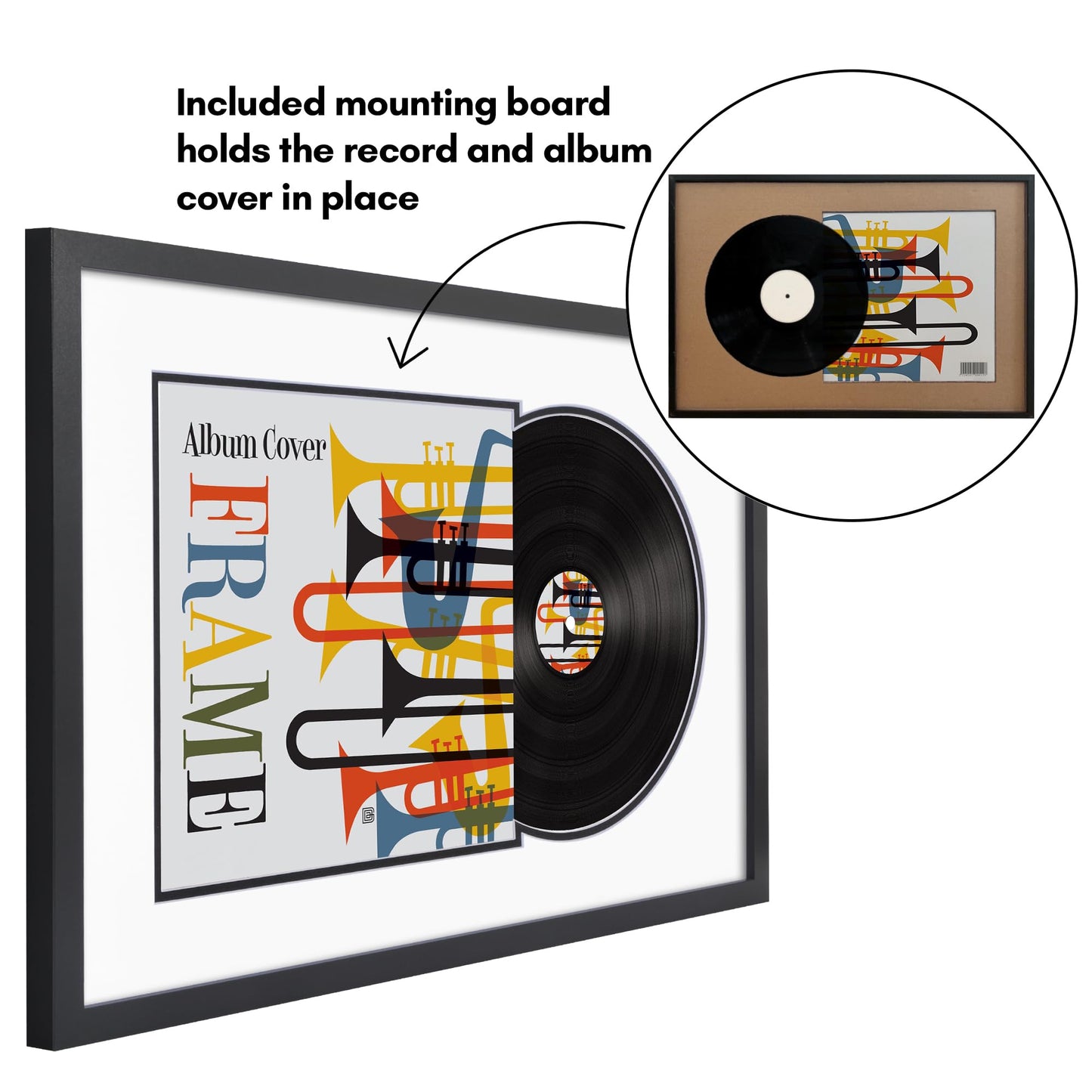 Americanflat 25x16.5 Record Album Frame with Shatter-Resistant Glass - Use as 12.5x12.5 Album Cover Frame with Mat - Brooklyn Portrait Collection - Engineered Wood Square Frames for Wall - Black