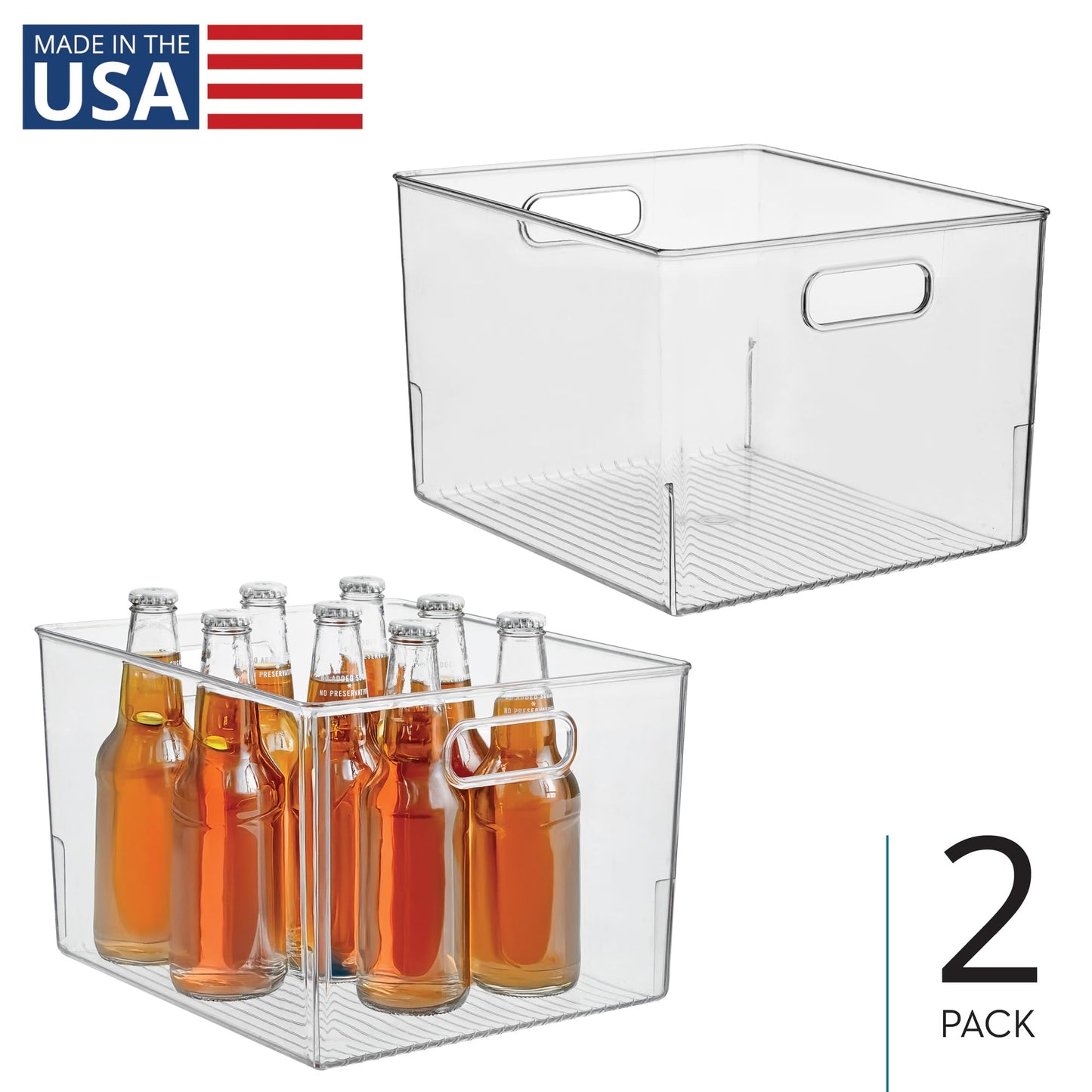 iDesign Storage Bin with Handles for Kitchen, Bathroom, or Home Office, Set of 2, Clear, Made in USA