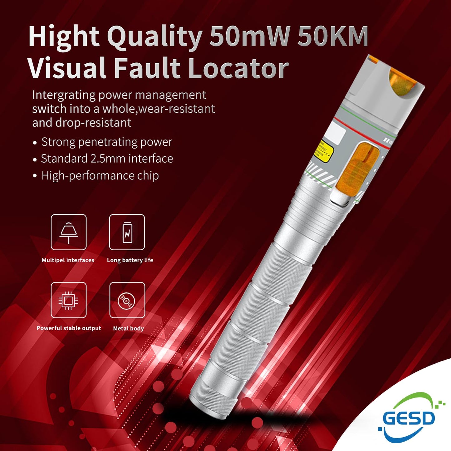 Fiber Optic Visual Fault Locator 50KM with FC/LC Adapter Kit, VFL Include Single Mode 9/125um FC Male to LC Female Connector, Fiber Light Pen for CATV Telecommunications Engineering Maintenance