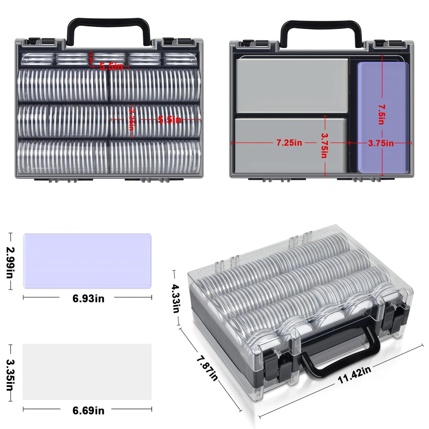FULLCASE Coins Collector Case Holder Coin Capsules 46mm with 6 Sizes Foam Gasket (141 Pcs), Hard Paper Currency Sleeves (20 Pcs), Soft Dollar Bill Sleeves (200 Pcs) Storage Organizer Box (Black)