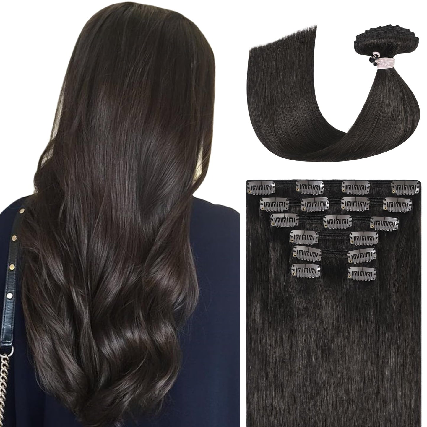 Ukira Dark Brown Clip in Hair Extensions Real Human Hair, 16 Inch 120g 7pcs #2 Brown Human Hair Clip in Extensions, Remy Human Hair Extensions Clip ins for Women, Soft Natural Straight