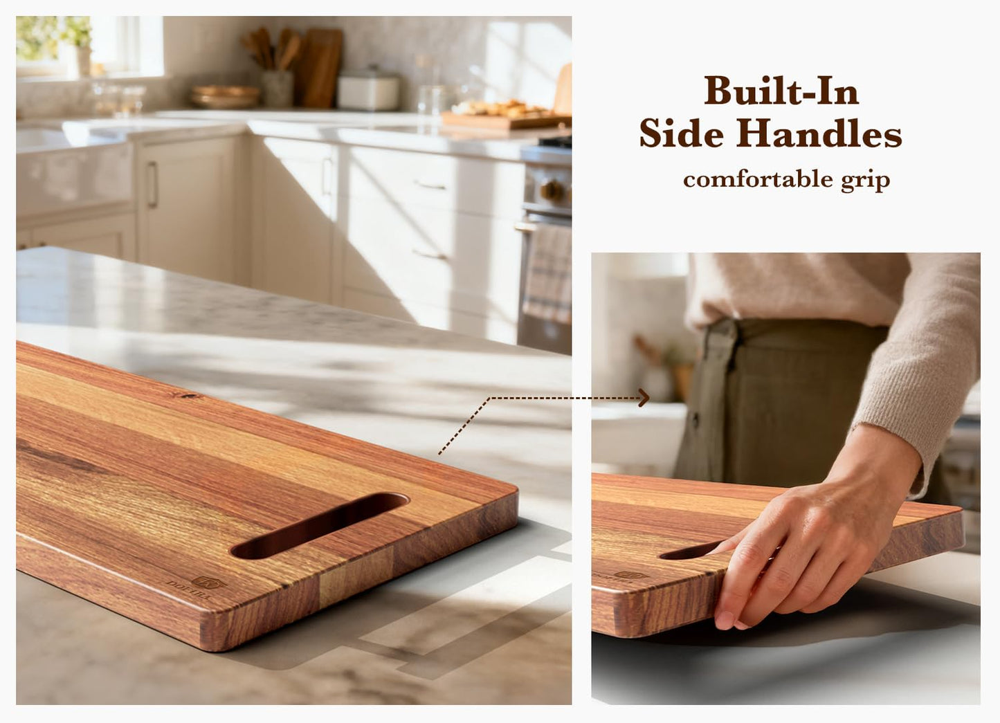 Dofira Large Charcuterie Board – Featuring Built-In Side Handles, 32" Acacia Wood Serving Board for Cheese, Meat & Appetizers – Extra Long Kitchen Platter for Gatherings, BBQ & Home Decor