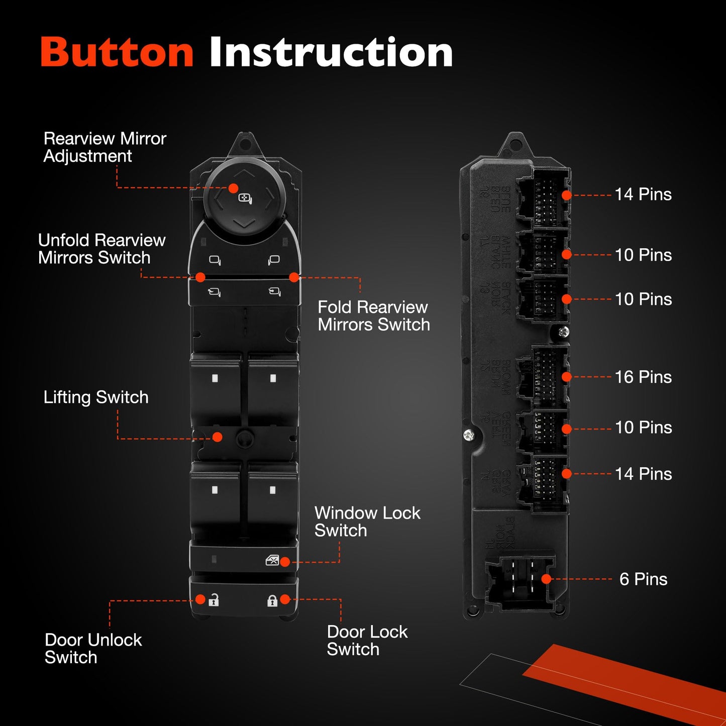 20835553 Driver Side Power Master Control Window & Mirror & Door Lock Switch - Fit for 2007-2014 Chevy Avalanche Cheyenne Tahoe Silverado Suburban/GMC Sierra Yukon XL 1500 2500 3500 Cadilla Escalade