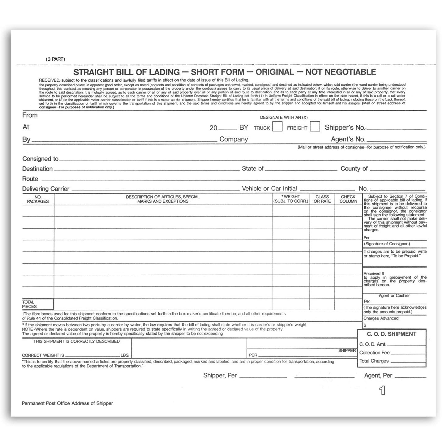 NextDayLabels - Short Form Straight Bill of Lading, 8-1/2 x 7", 3 Part NCR Carbonless White/Canary/Pink, 200 Sets