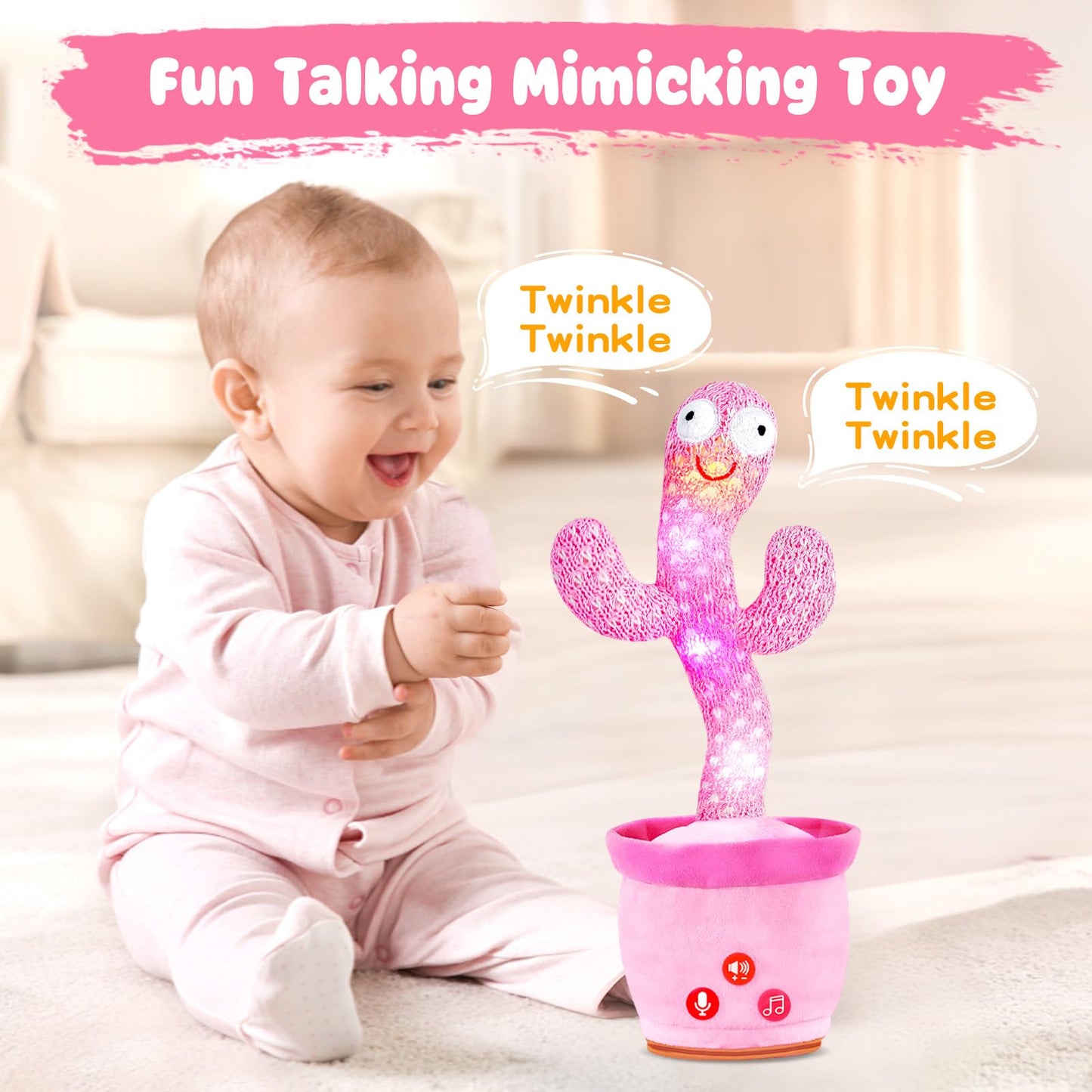 SANJOIN Dancing Talking Cactus Toy for Baby Toddlers, Baby Girl Toys 18 Months+, Volume Adjustable, Mimicking, Recording, Singing. Baby Toys & Gifts for Girls, Easter Basket Stuffers for Girls Boys