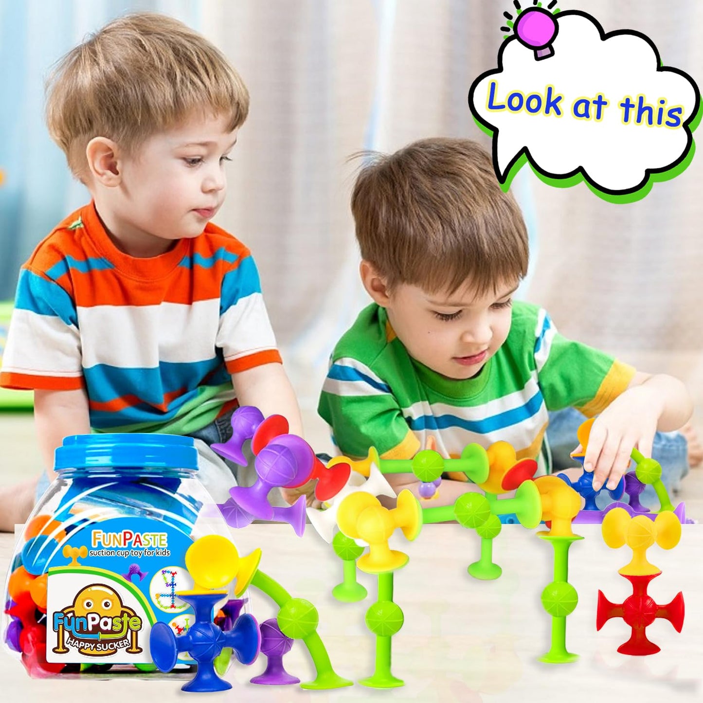Suction Bath Toys for Baby, 47 Piece Starter Set Suction Cup Toys Preschool Sensory Fidget Toys for Toddlers 1-3 4-8 | No Hole Bath Toy | BPA Free Bath Toys (Large Size)