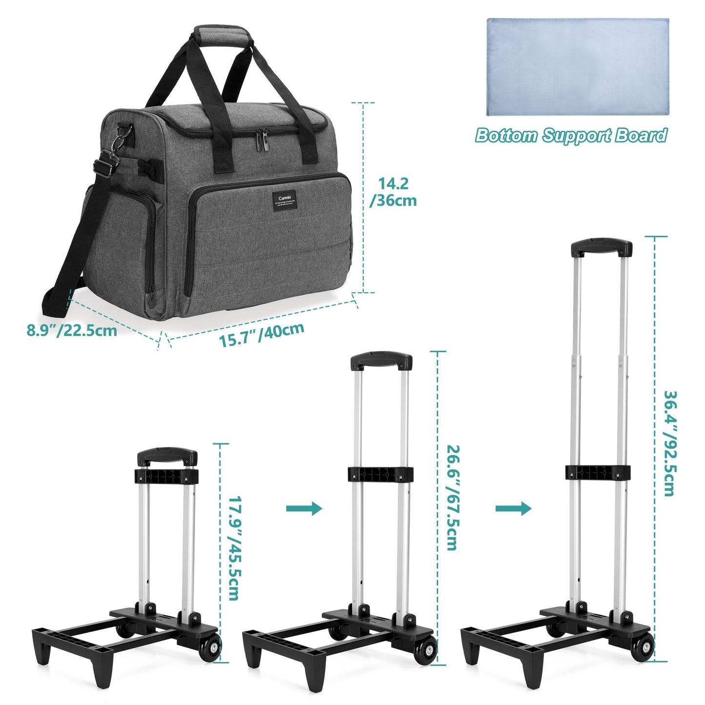 CURMIO Rolling Teacher Bag, Rolling Cart for Teachers with Wheels, Large Teacher Tote Bag for Women, Gray(Patented Design)