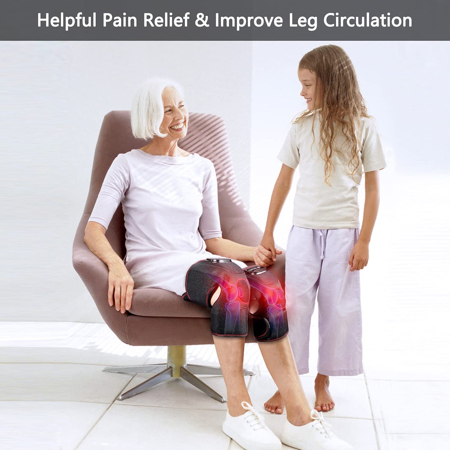 QUINEAR Knee Massager with Heat, Air Compression Leg Knee Brace Wrap for Arthritis Pain Relief Eletric Heating for Joint Pain, Cramps and Circulation 3 Modes & 3 Intensities - FSA or HSA Eligible