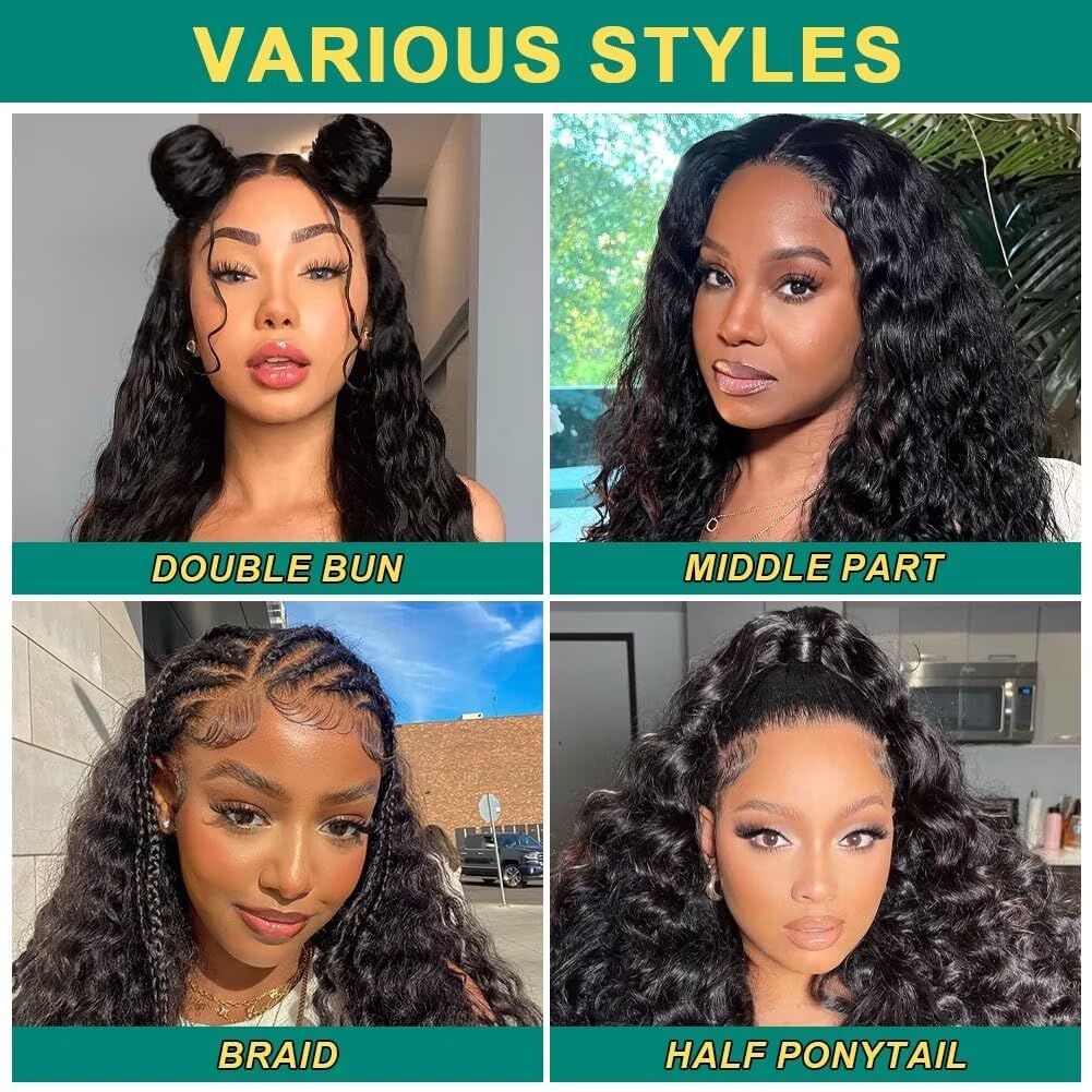 Sweetie 28 Inch Deep Wave Lace Front Wigs Human Hair 210% Density 13x4 HD Transparent Lace Frontal Wigs Deep Curly Human Hair Wig for Women 12A Deep Curly Wigs Human Hair Pre Plucked with Baby Hair