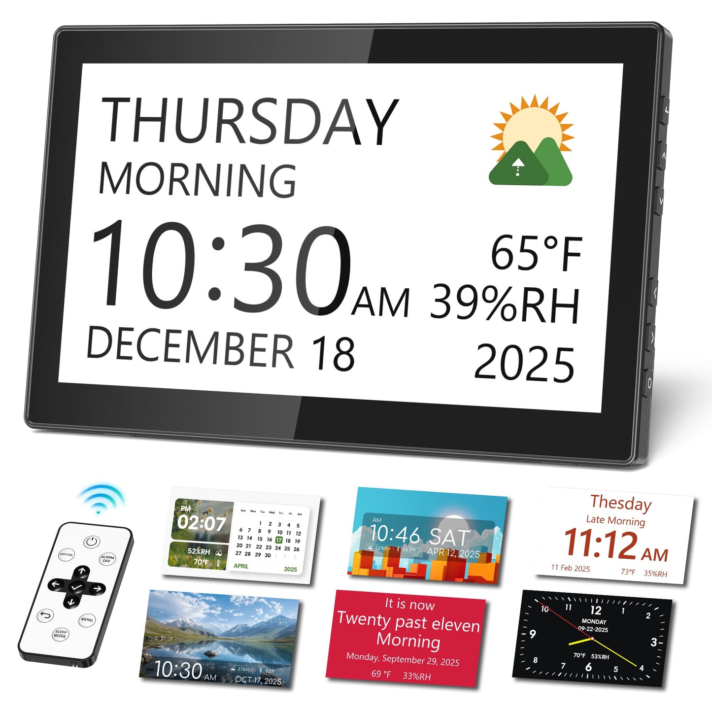 Mesqool 10.1" Dementia Clock for Seniors with Time and Date Display, Medication Reminders, Large Digital Calendar, Auto Dimming, Remote Control, Indoor Temperature & Humidity, Wall Mountable