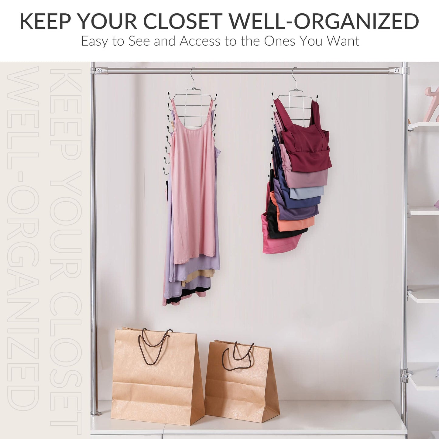 ZEDODIER 6 Pack Tank Top Hanger, Space Saving Bra Hangers, Non-Slip Hanging Sport Bras Holder, Closet Organizers and Storage for Camisoles Tank Tops Bras Ties Swimsuits Strappy Dress, Silver