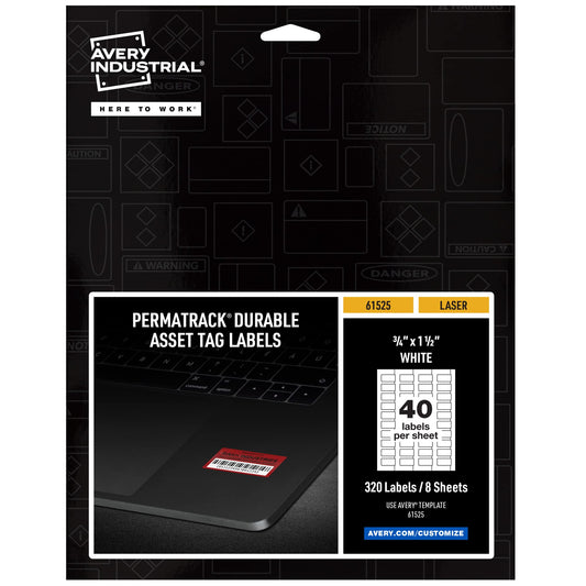 Avery White Asset Tag Labels, 3/4" x 1-1/2", Laser Printable Tags, 320 Waterproof Labels (61525)
