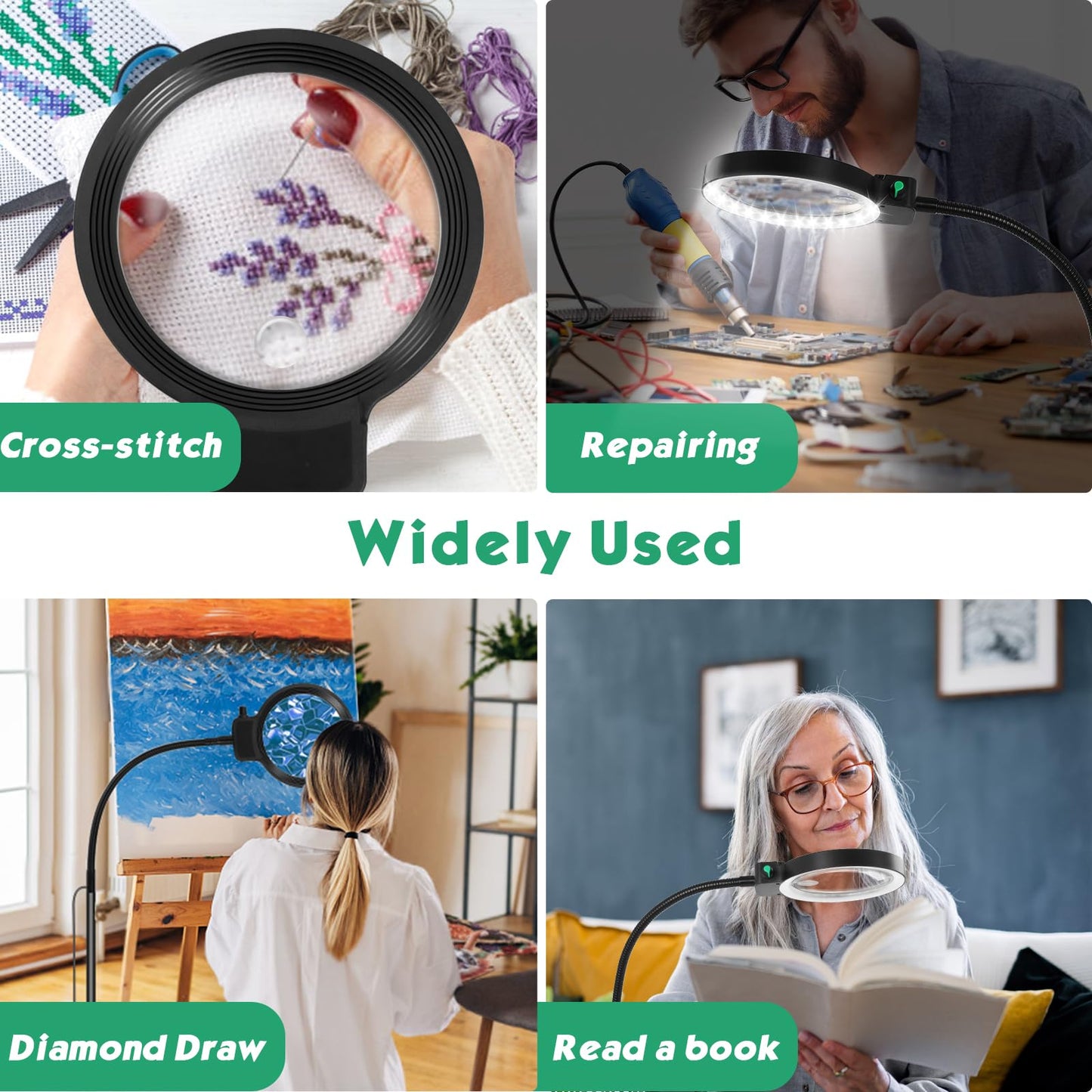 10X 30X Floor Magnifying Glass with Light and Stand,36 LED Flexible Gooseneck Magnifying Lamp, Adjustable Brightness Large Lighted Magnifiers for Reading,Sewing,Crafts,Painting,DIY,Close Work