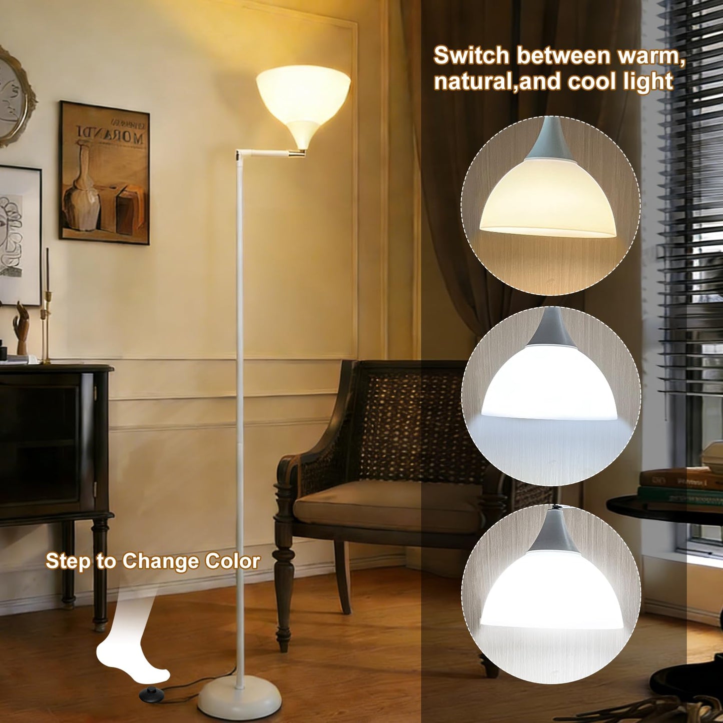 Anrotix Flexible 90-Degree Foldable Floor Lamp - Remote Control, Stepless Color Temp & Brightness, Space-Saving Adjustable Standing Light for Bedroom, Office, Living Room & Study White