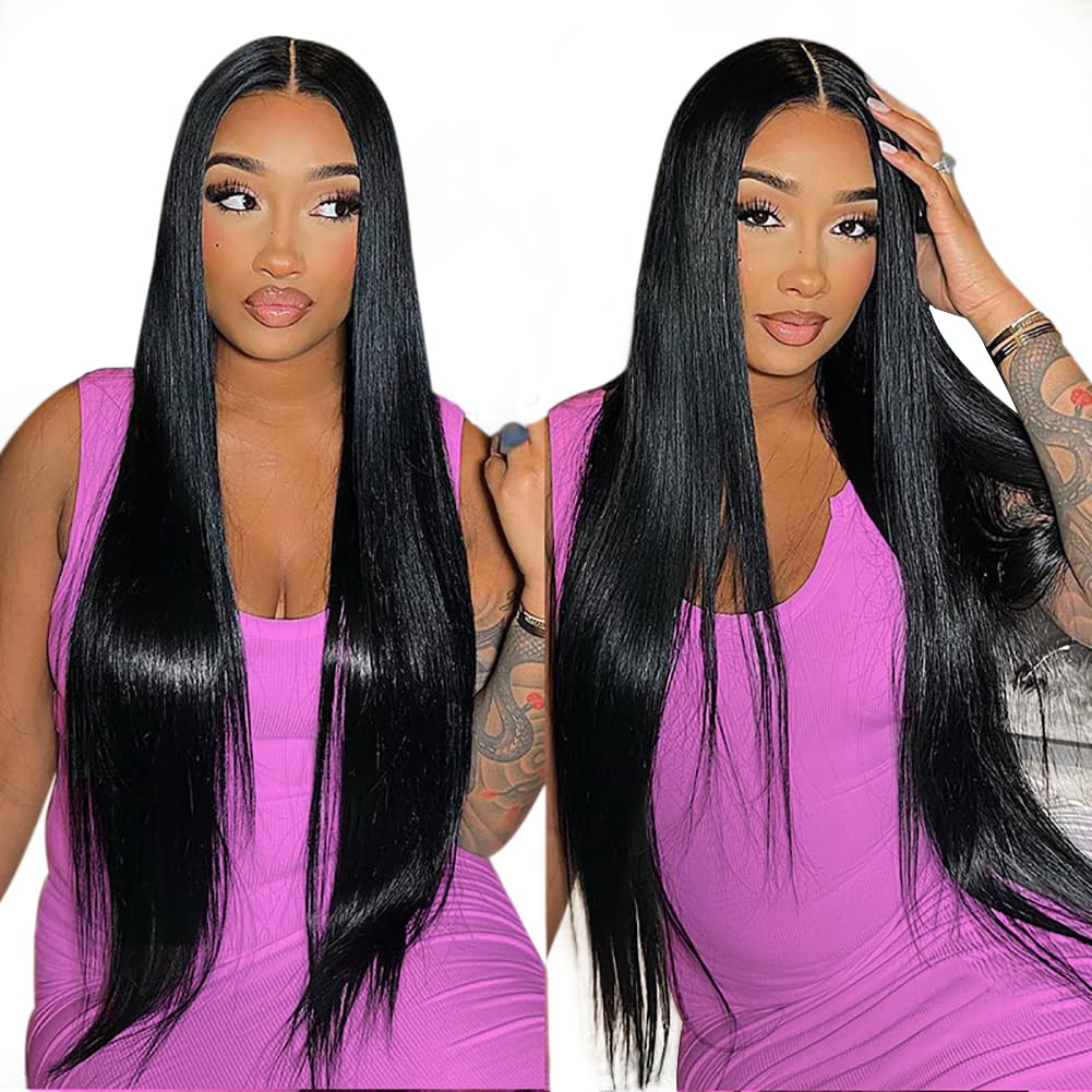 mengkai 13X6 Straight Lace Front Wigs Human Hair Pre Plucked with Baby Hair 13x6 HD Transparent Lace Frontal Wigs Human Hair 180% Density Straight Human Hair Wigs for Women 30 Inch Glueless Wigs