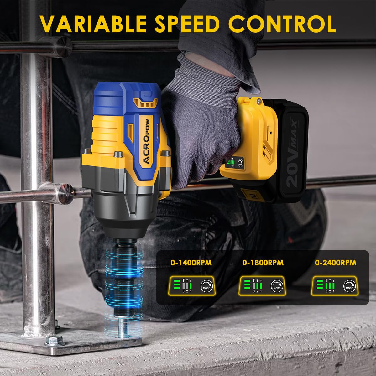ACROPOW Cordless Impact Wrench Compatible with DEWALT 20V MAX Battery, 1/2 Inch Brushless High Torque Power Impact Gun 665 Ft-lbs(900 N.m) with 3-Mode Speed, LED Light (Bare Tool Only)