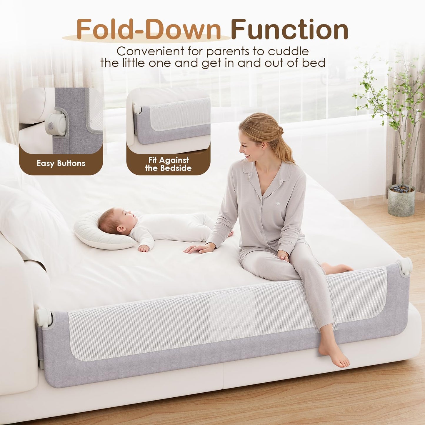 Kincongi Bed Rail for Toddlers, 71 Inch Swing Down Toddler Bed Rails with Wider U-Shape Base, Breathable Baby Bed Rail Guard for King, Queen, Full, Twin Bed Rail for Baby