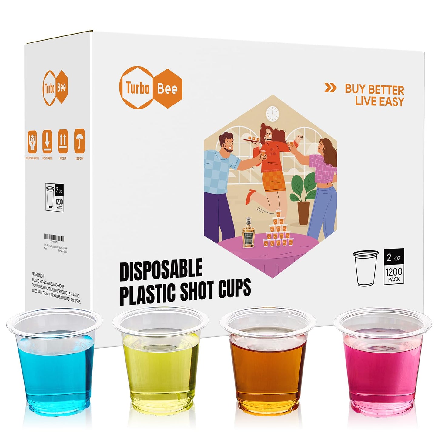 Turbo Bee 1200 pack 2 OZ Disposable Plastic Shot Glasses, Mini Shot Cups for Party, Events, Whiskey and Wine Tasting