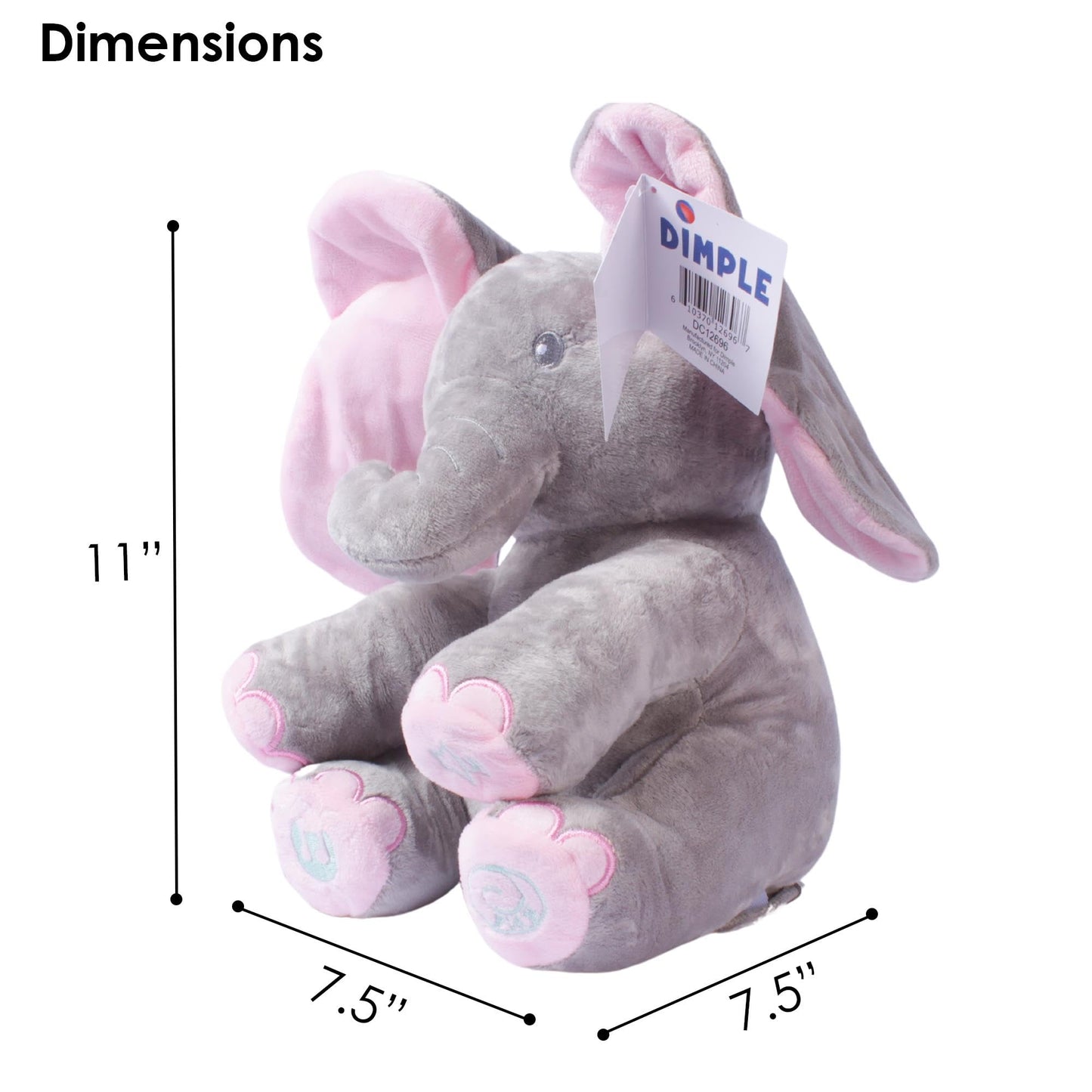 Dimple Kaia Peek A Boo Elephant Toy, Interactive Singing Stuffed Elephant Plush with Moving Ears, Musical Stuffed Animal for Babies and Toddlers, Adorable Elephant Baby Toy