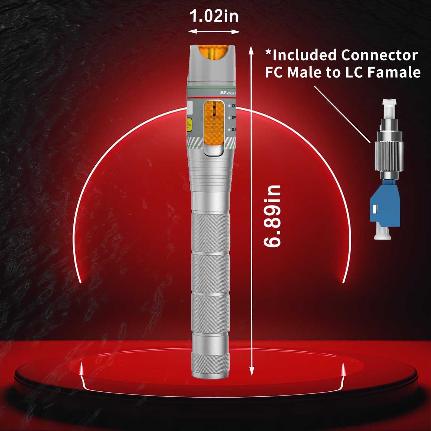 Fiber Optic Visual Fault Locator 50KM with FC/LC Adapter Kit, VFL Include Single Mode 9/125um FC Male to LC Female Connector, Fiber Light Pen for CATV Telecommunications Engineering Maintenance