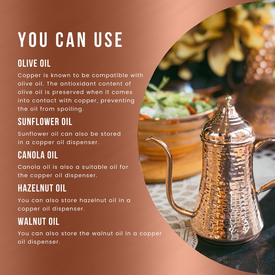 COPPER CONCEPT Copper Oil Dispenser for Kitchen, Handmade Olive Oil Dispenser Bottle, Real Copper, (10 Oz - 300 ml)