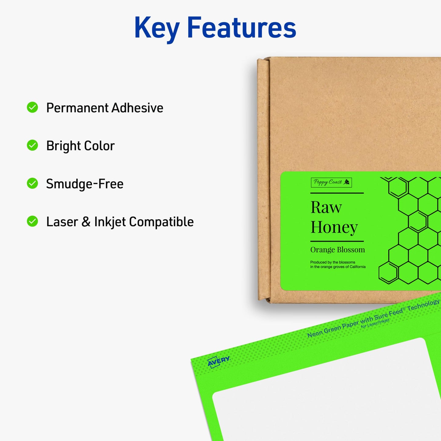 Avery Printable Shipping Labels with Sure Feed, 2" x 4", Neon Green, Laser & Inkjet Compatible, 1,000 Blank Labels Total, Great for Branding, Mailing, Organizing, and More (5976)