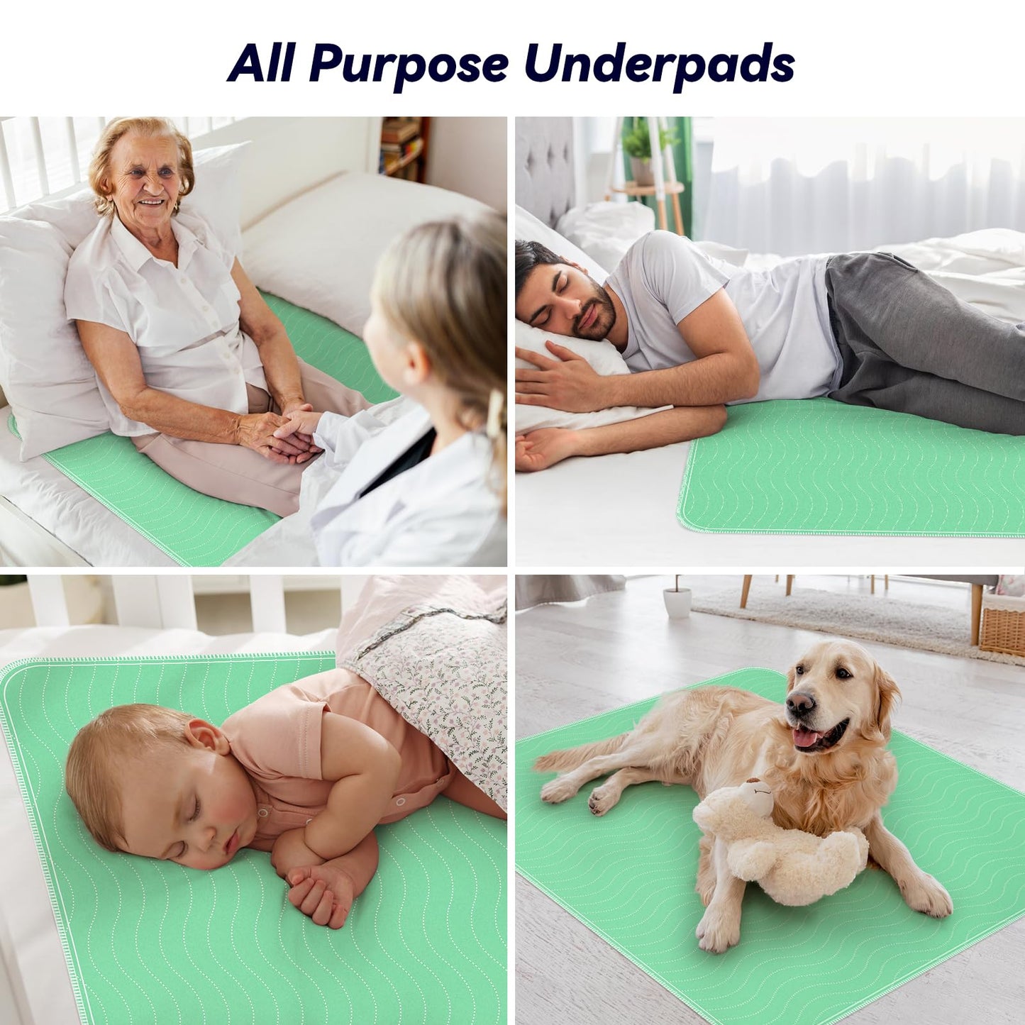 6 Pack 36” x 36” Extra Heavy Absorbency Washable Underpads, Waterproof Quick Drying Nursing Pads Incontinence Bed Pads, Reusable Washable Pee Pads for Dogs, Diaper Changing & Adults