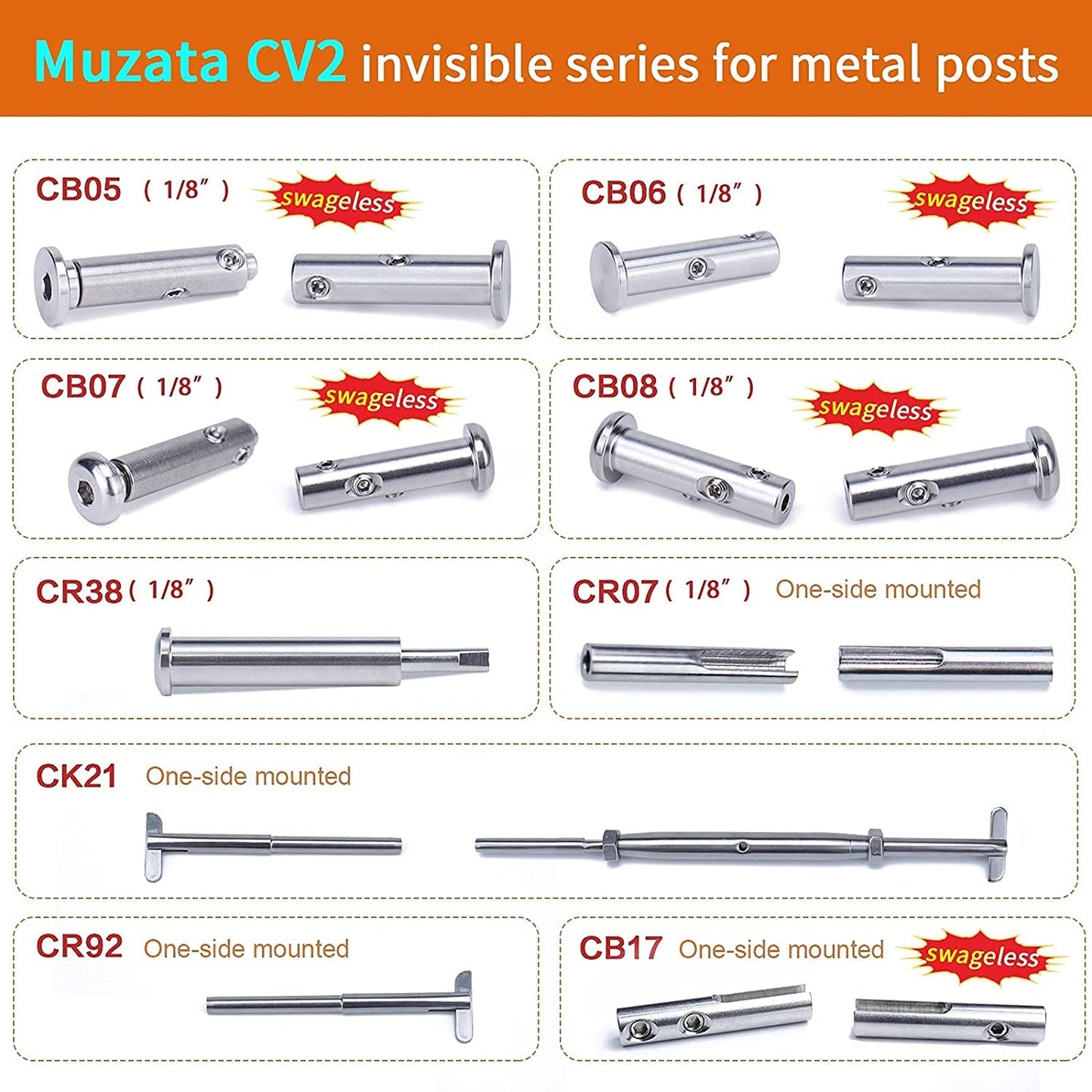 [Patent] Muzata 20 Pack 1/8" Swageless Invisible Cable Railing Kit Hardware Swageless Fittings Tensioner Hidden for 2"x2" Metal Post T316 Stainless Steel Deck Cable Railing System CB04