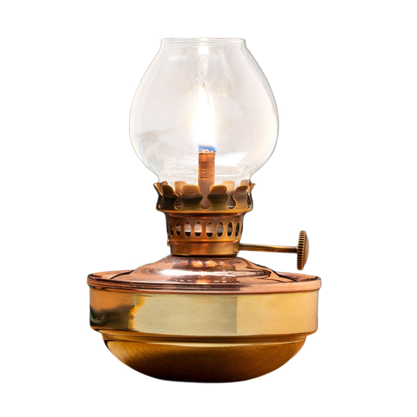 Oil Lamp - 4.75” Tall Nautical Lamp with Naval-Style Copper and Brass Body and Glass Bulb - Decorative Kerosene Lantern with Adjustable Wick - Oil Lamps for Indoor or Outdoor Use by Kings County Tools