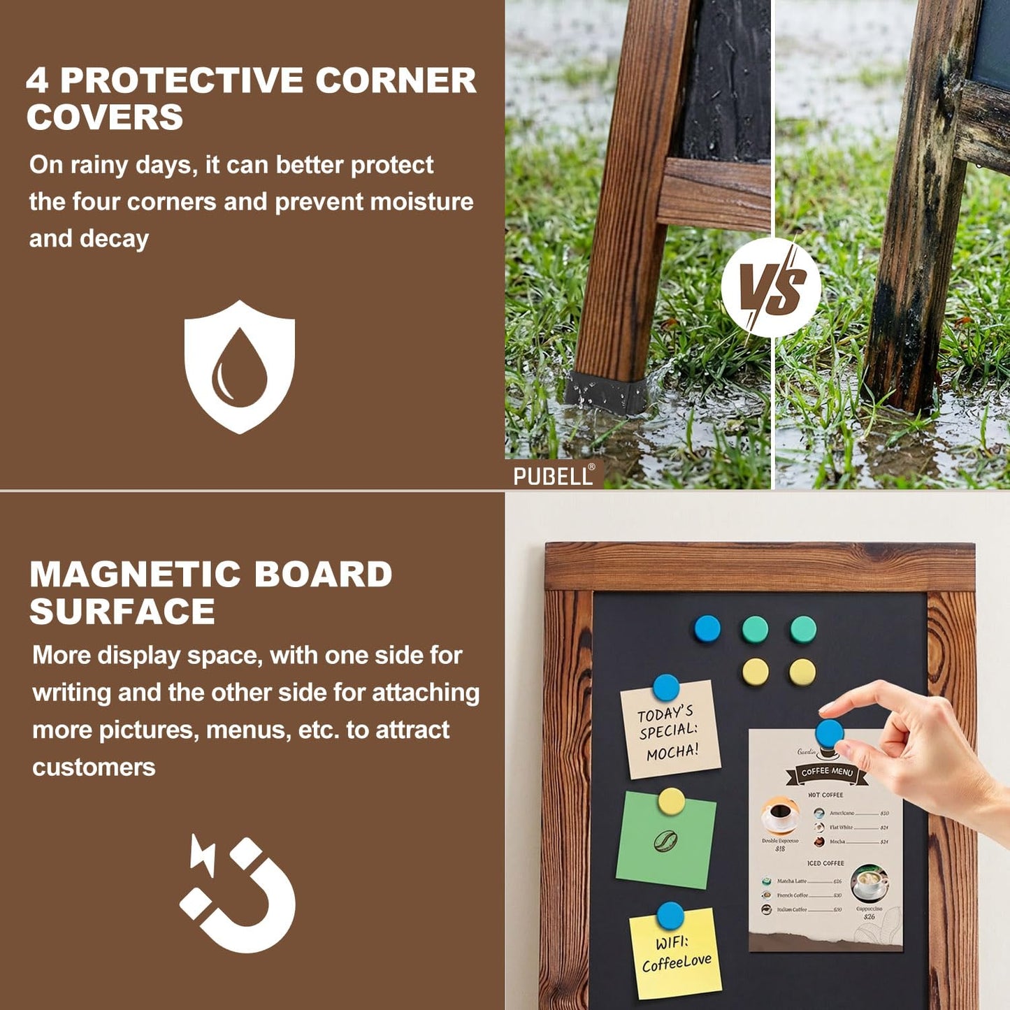Large Sandwich A-Frame Chalkboard Sign - 40 x 20 Inches Magnetic Wooden Chalk Board for Sidewalk, Stand up Double-Sided Outdoor Easel Display for Restaurant Cafe Shop Wedding Party or Business