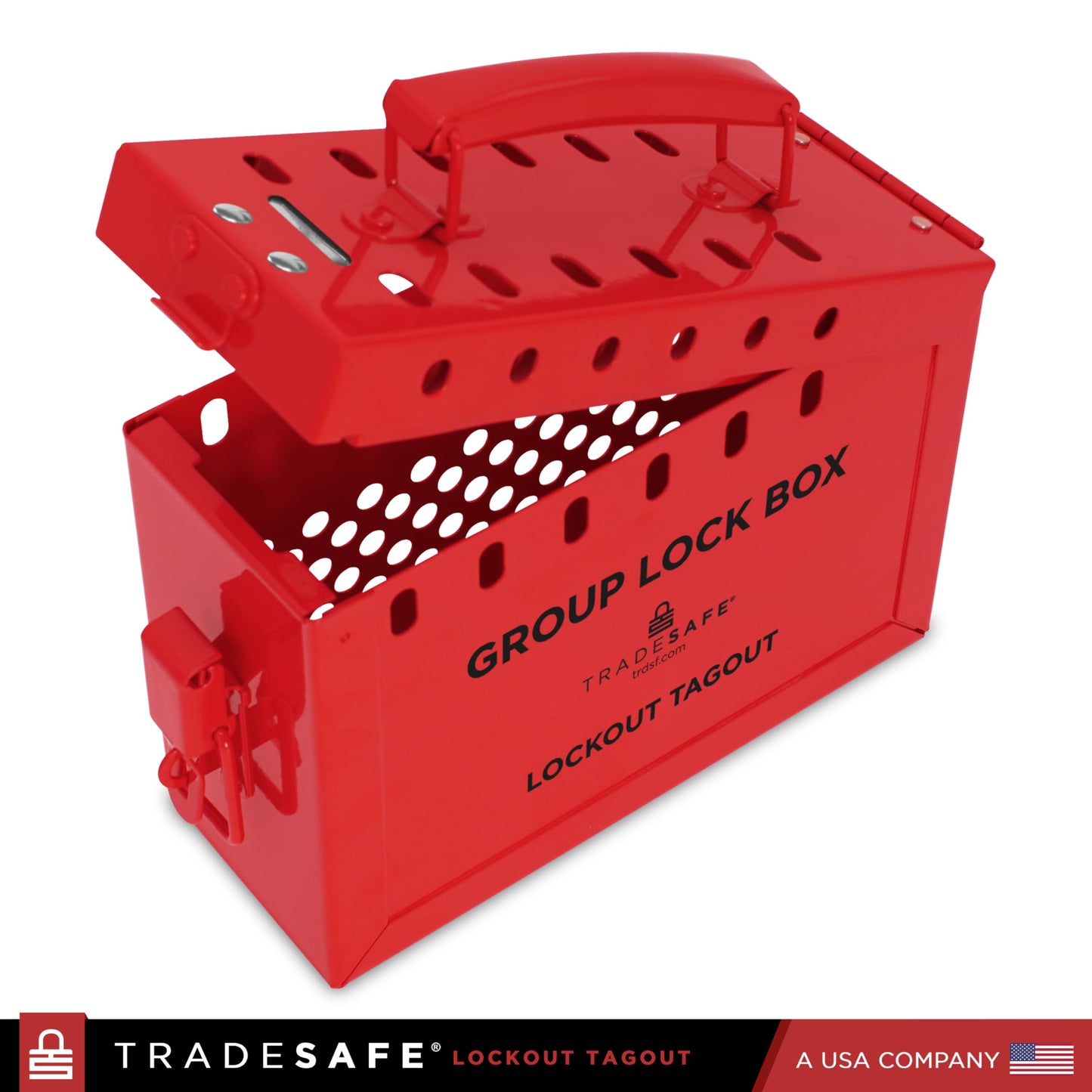TRADESAFE Lockout Tagout Group Lock Box - Premium Loto Group Box, 18 Gauge Steel Lockout Box, Red Lock Box for OSHA Compliant Group Loto Procedures