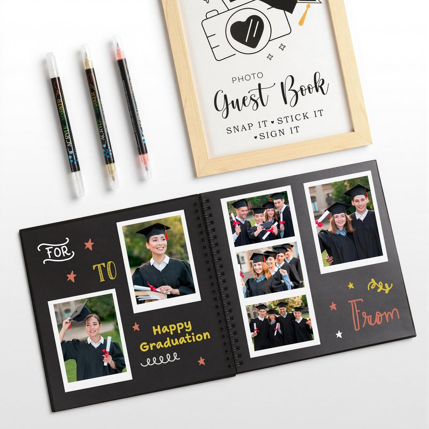 2026 Graduation Decorations - 30 Pages Graduation Guest Book with Photo Sign and 3 Markers - Class of 2026 Graduation Gifts Graduation Decor Party Favors Supplies for Kindergarten High School College