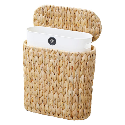 Coeusy Wicker Bathroom Trash Can with Lid,Narrow Rattan Waste Basket with Removable Liner Bucket,Slim Woven Water Hyacinth Garbage Can for Bedroom,Office,Small Spaces,3 Gallon