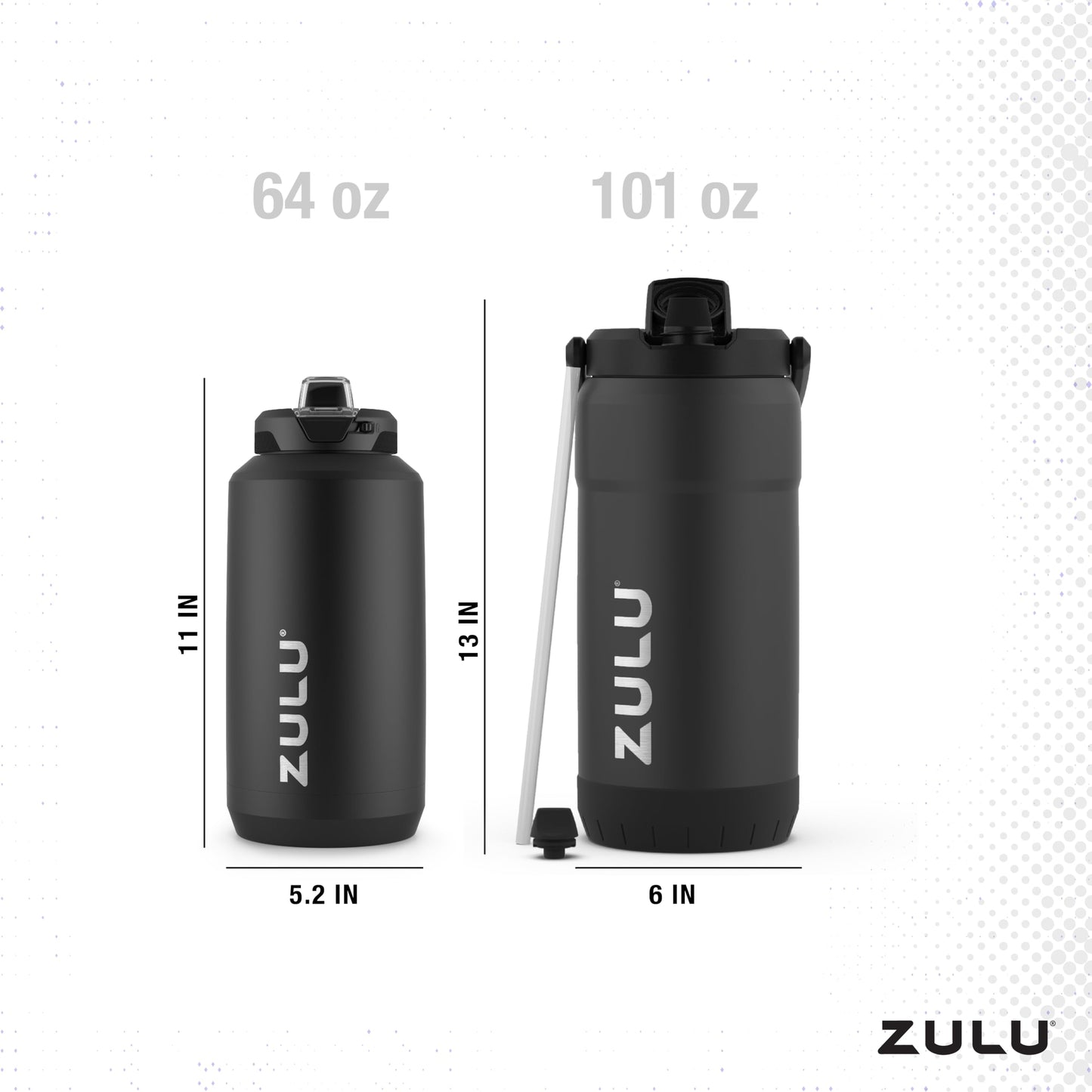ZULU Goals 101oz Vacuum Triple Wall Insulated | Large Stainless Steel Water Bottle Thermoses with Carry Handle | Chug and Straw Spout | Travel, Gym, Hiking, Camping | 120 Hours Cold | Black