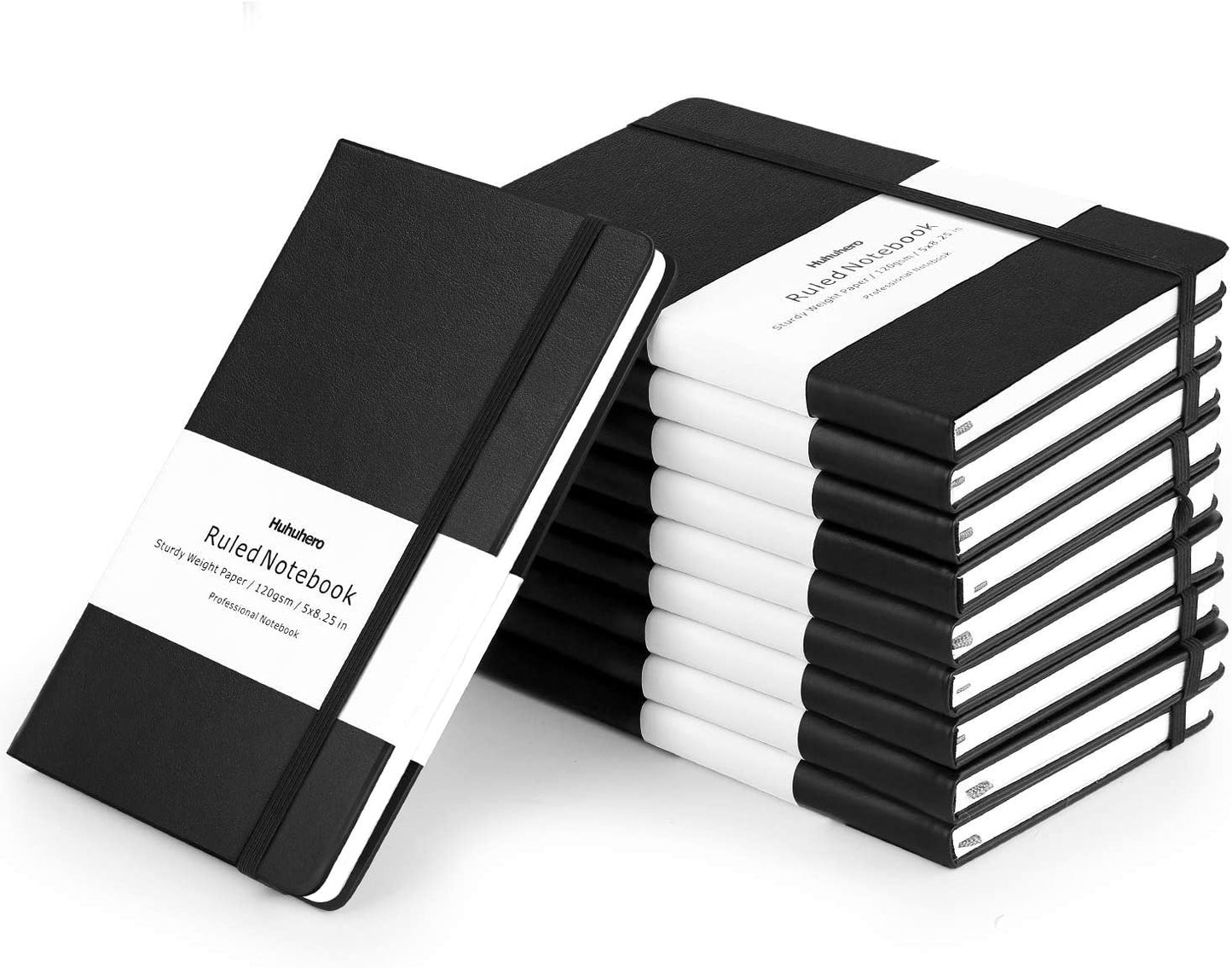 Huhuhero 10 Pack Lined Journal Notebook, A5 College Ruled Writing Journals, Hardcover Journaling Notebooks for Work Note Taking School Office Home, 5"×8.25" (10, Black)