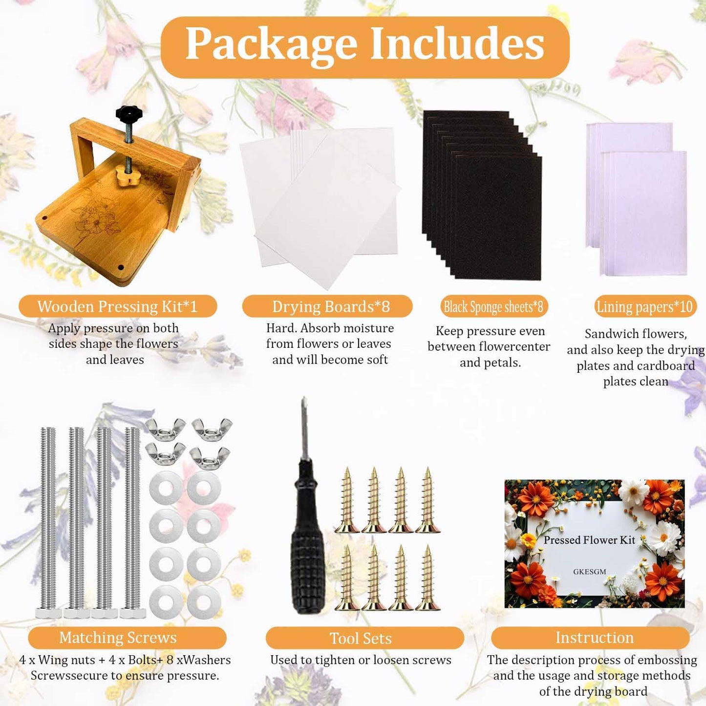 Gkesgm Large Flower Press Kit - 6 Layers 11" x7" Even Pressure for DIY Arts, Pressing for Adults, Dried Plant Preservation for Craft Lover,ZFO-002