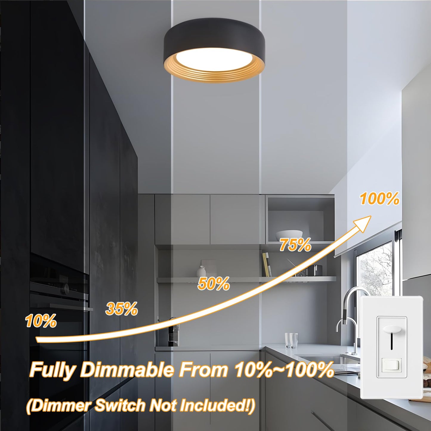 Suenigle Dimmable Modern LED Flush Mount Ceiling Light,11.8 Inch 5CCT 24W/3000K-6000K,Minimalist Round Black and Gold Close to Ceiling Lighting Fixtures for Kitchen,Hallway,Laundry Room,Entryway,Porch