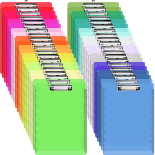 40 Pcs Plastic Clipboards Bulk with Scale Lines 20 Neon Colors Clear Colored Clip Board 12.5 x 9 in Standard A4 Letter Size Low Profile Clipboard Portable for Classroom Office Supplies Students