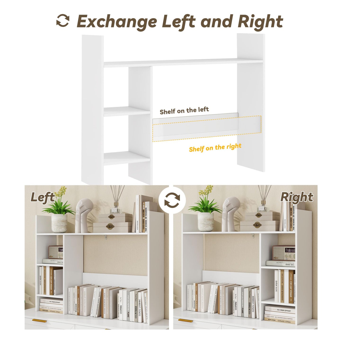 FTZxHKLX Desk Shelf, 37.4’’ Wooden Desktop Organizer Shelf, 3 Tier Desk Display Rack, Desk Hutch with 3 Shelves for Computer Monitor, Multipurpose Desktop Bookshelf for Home Office Dorm, White