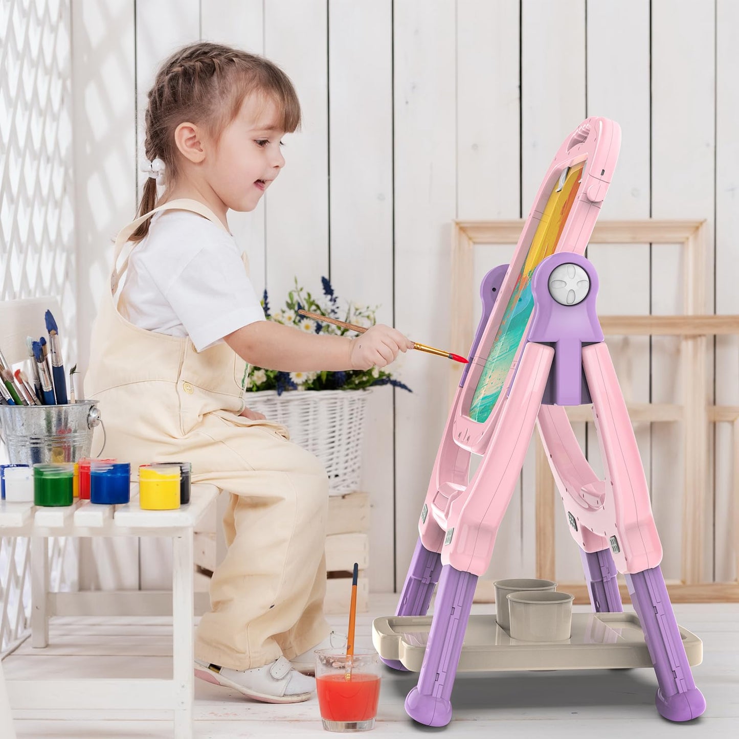 Ylovetoys Easel for Kids, Toddler Art Easel Adjustable Standing, Magnetic Double Sided Easel with Painting Accessories Gift for Boys and Girls