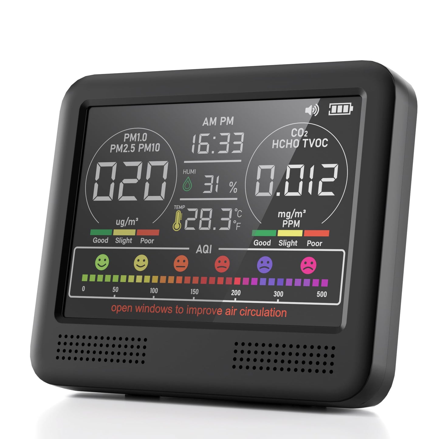 16-in-1 Air Quality Monitor Indoor with 7AQI Beep Alarm, CO2 Monitor, Air Quality Detector with PM1.0 | PM2.5 | PM10 | Temp | HUM | Formaldehyde | VOC Tester for Home Office Plant